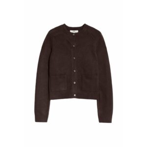 Marks & Spencer Cardigan Corto in Filato Air‑Yarn con Collo Giro e Bottoni Frontali da Donna Marrone
