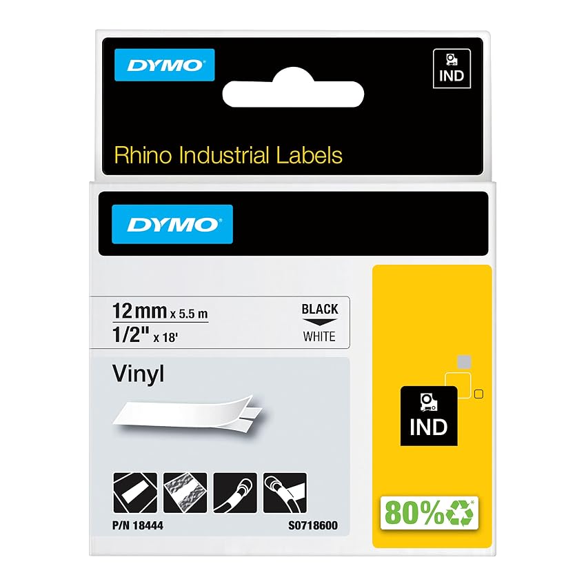 Dymo Rhino etichette industriali in vinile autoadesive | rotolo da 12 mm x 5