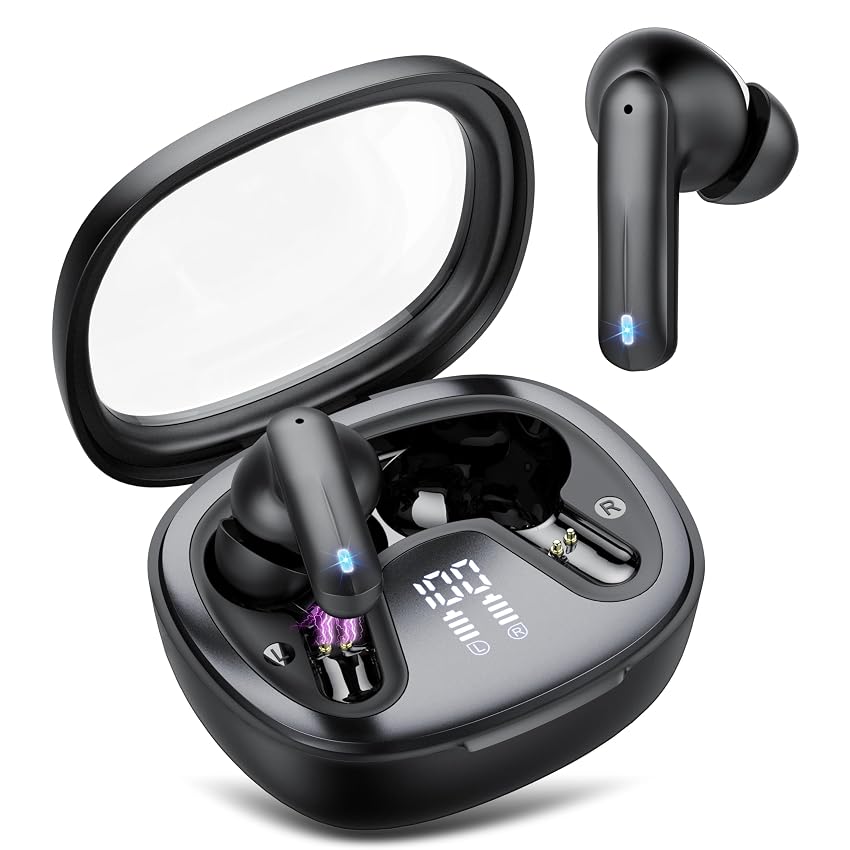 Cuffie Bluetooth In-Ear con Ganci 50H IPX7 Stereo Bass LED per Fitness Nero