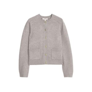 Marks & Spencer Cardigan Corto in Filato Air‑Yarn con Collo Giro e Bottoni Frontali da Donna Grigio