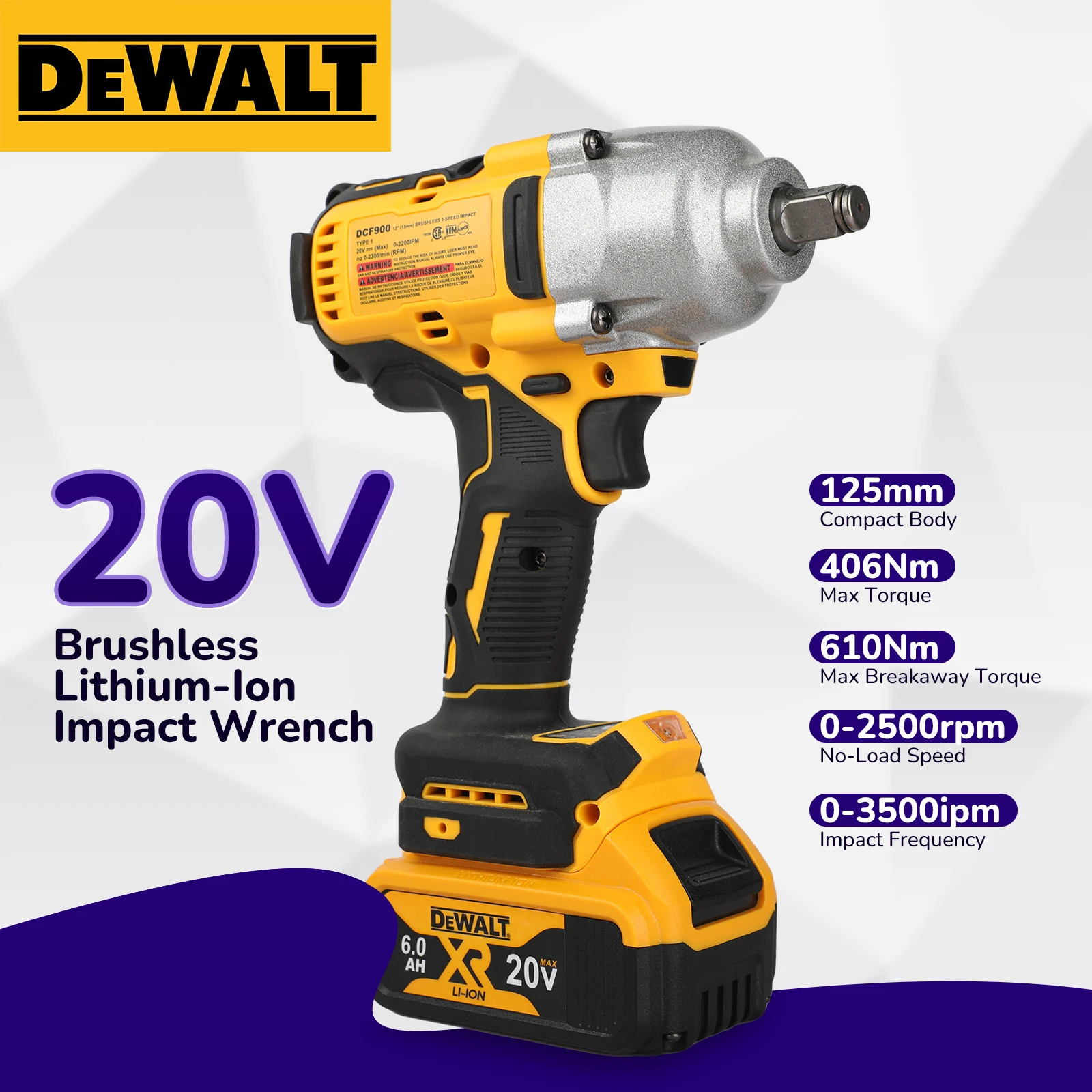DeWalt DCF900 Chiave a percussione elettrica senza spazzole a coppia elevata 20V alimentata