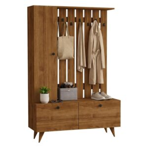 Dmora Mobile da Ingresso Kavaro 112x35x170h cm Marrone Noce Appendiabiti 6 Ripiani
