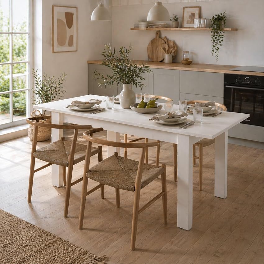 Dmora Tavolo Allungabile Sanaki 120x80x76h cm Bianco Opaco 8 Posti Allungabile
