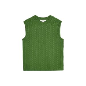 Marks & Spencer Gilet in Maglia a Treccia in Filato Air‑Yarn con Collo Giro da Donna Verde