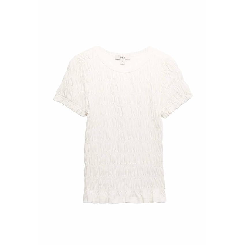Marks & Spencer Top in Puro Cotone con Punto Smock da Donna Bianco