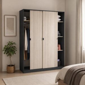Dmora Guardaroba 3 Ante Hampden 50x150 cm Grigio Antracite 4 Ripiani Appendiabiti
