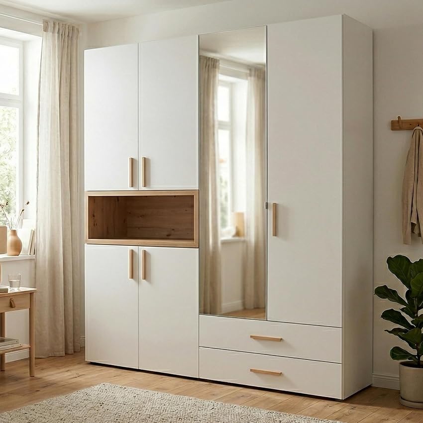 Dmora Guardaroba Grande Ichihara 179x227h cm Bianco 4 Ripiani 2 Cassetti