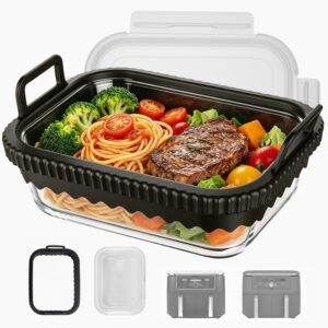 VINATO Teglia in Vetro con Coperchio per Friggitrice ad Aria