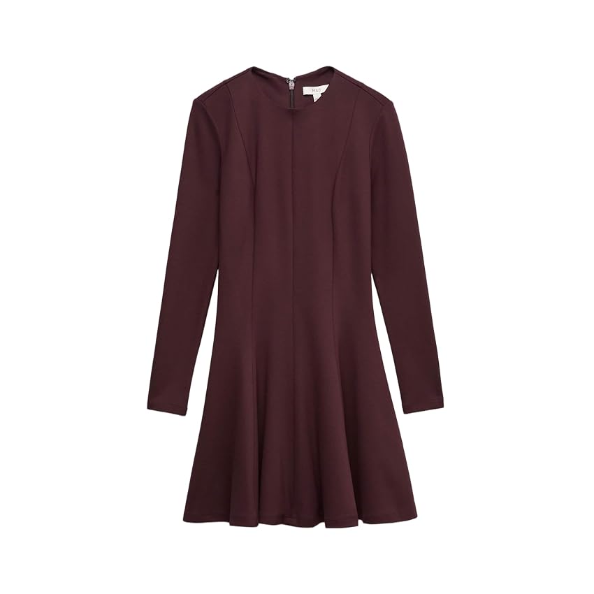 Marks & Spencer Abito Skater Mini in Jersey con Collo Giro da Donna Marrone