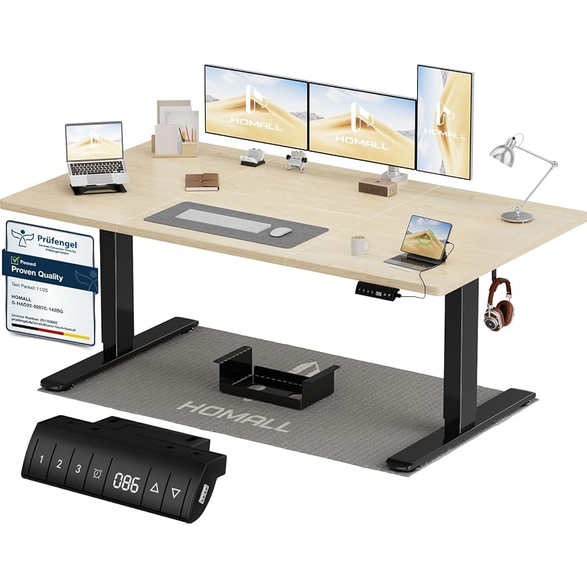 Homall Scrivania Regolabile in Altezza 160x80 cm con Porta USB