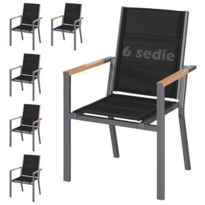 JUMMICO Sedia da Esterno con Struttura in Alluminio e Braccioli Effetto Legno – Seduta in Texlin