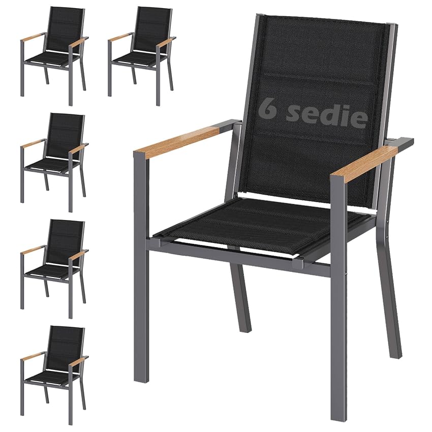 JUMMICO Sedia da Esterno con Struttura in Alluminio e Braccioli Effetto Legno – Seduta in Texlin