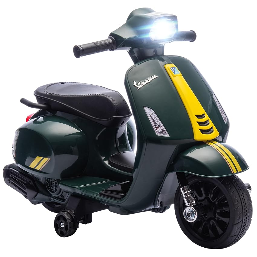 AIYAPLAY Moto Elettrica per Bambini Licenza Vespa Ufficiale 6V Verde Scuro