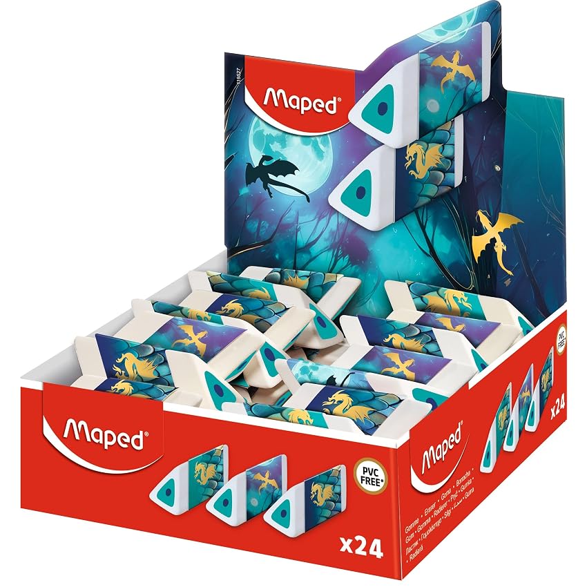 Maped - Display Controsoffitto 24 gomme piramidi Drago - Gomma Bianca Accurata e Confortevole