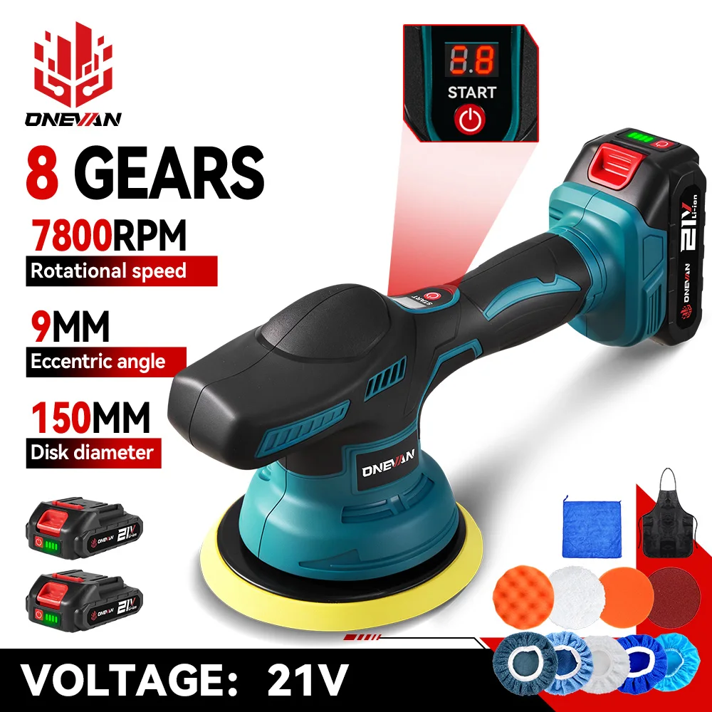 ONEVAN Lucidatrice per auto elettrica 8 marce 7800 giri/min Cordless Auto Car Lucidatura
