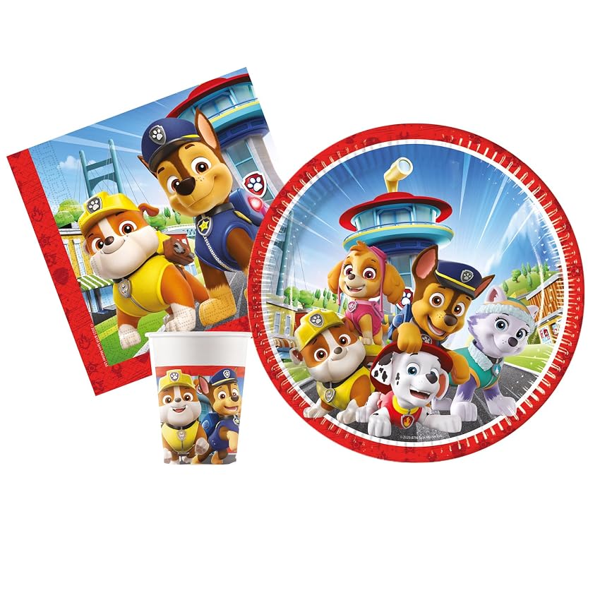 Kit Party Tavola Paw Patrol Rescue Heroes per 8 persone (36 pezzi: 8 piatti Ø23cm)