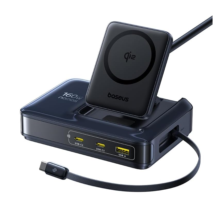 Baseus Caricatore USB C 160W Magsafe Qi2 Stazione di Ricarica 5 In 1