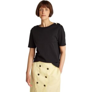Tommy Hilfiger Donna T-Shirt Maniche Corte Stripe Gold con Bottoni
