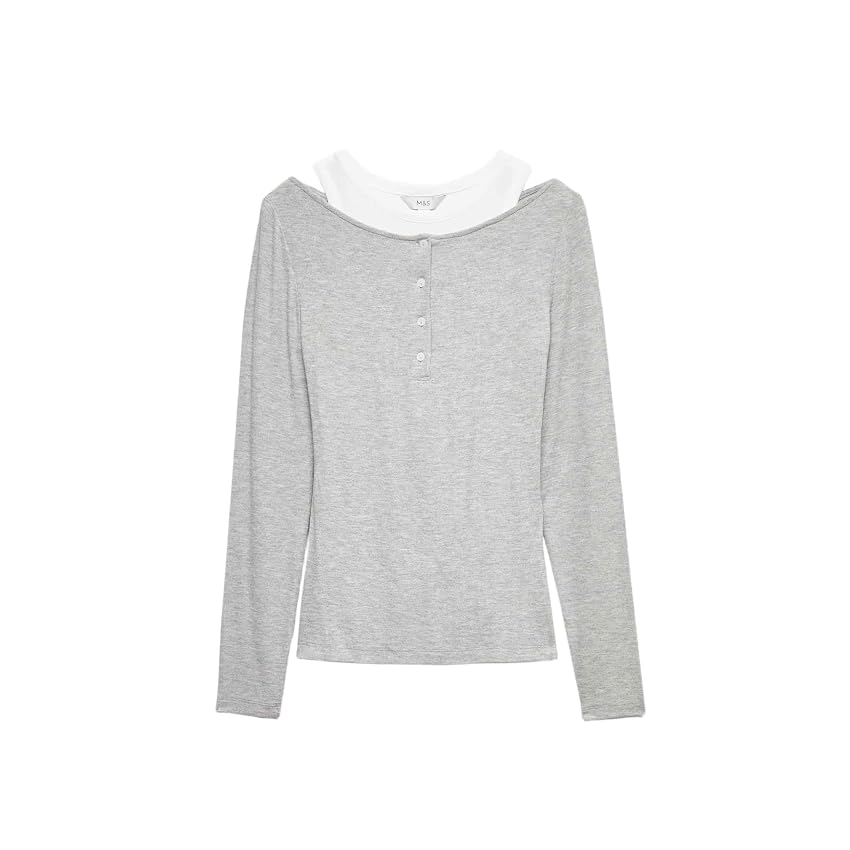 Marks & Spencer Camicia Aderente Grigio Mix 40