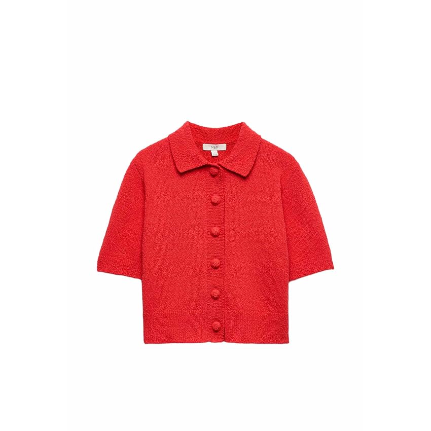 Marks & Spencer Cardigan Corto Testurizzato in Misto Cotone da Donna Rosso