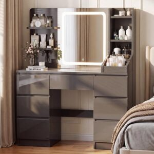 JUMMICO Toeletta da Trucco con Specchio LED Regolabile – Postazione Trucco Moderna