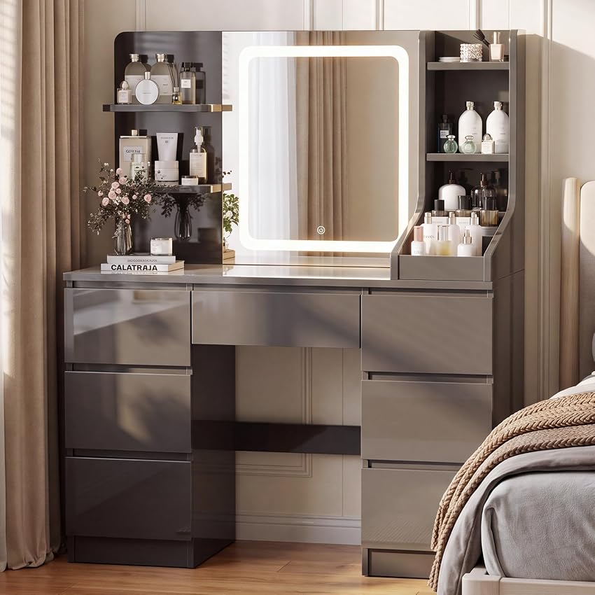 JUMMICO Toeletta da Trucco con Specchio LED Regolabile – Postazione Trucco Moderna