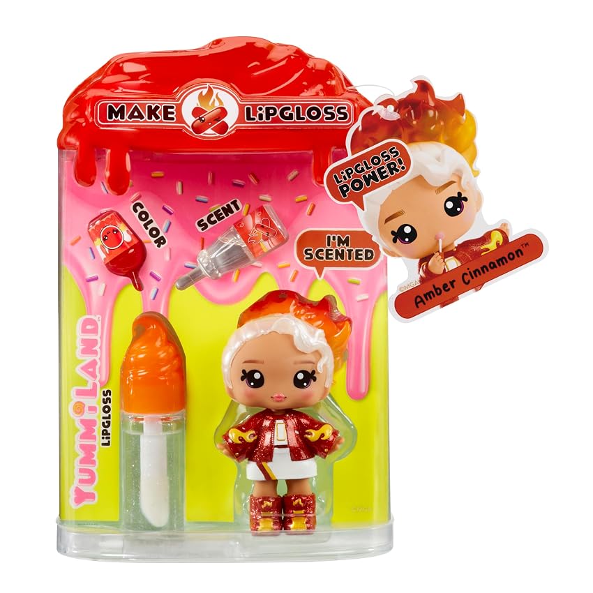 Yummiland Lip Gloss Doll - Amber Cinnamon - Include Kit di Lucidalabbra Fai da te