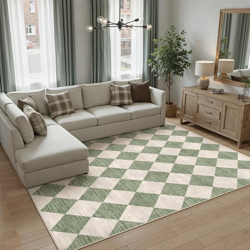 PureCozy Tappeto Salotto 160x230cm Verde Lavabile in Lavatrice Antiscivolo Camera