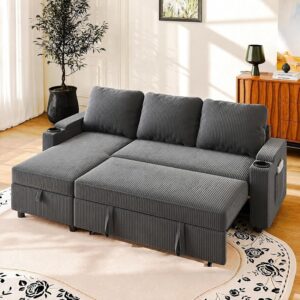 JUMMICO Divano Letto Angolare 3 Posti con Contenitore e Braccioli Multifunzione