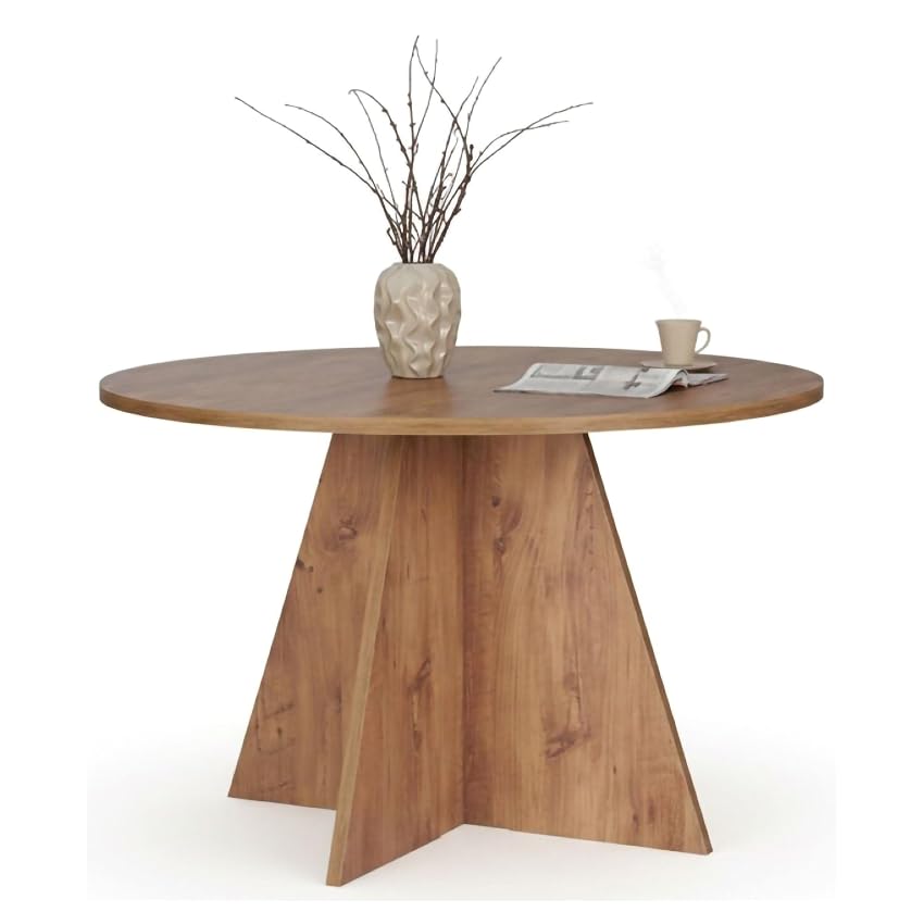 Dmora Tavolo Fisso Ulthar 120x120x75h cm Marrone Rovere Nodi 4 Posti Forma Rotondo