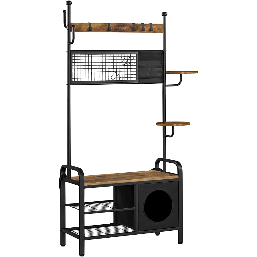 Yaheetech Appendiabiti da Terra Industriale con Panca Scarpiera e Casetta per Gatti