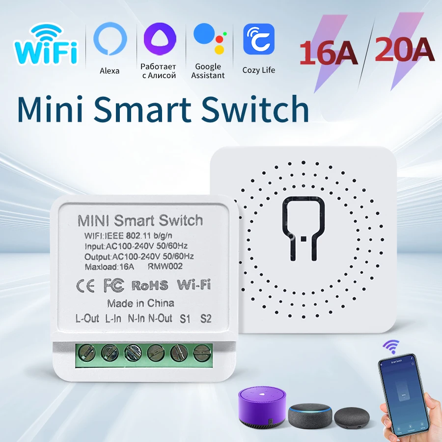 20A 16A Mini WiFi Smart Switch Cozylife App Temporizzatore di controllo remoto Supporto