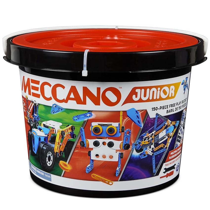 BANDAI - Meccano Junior Barile 150 pezzi - Kit di Costruzione 5 Modelli