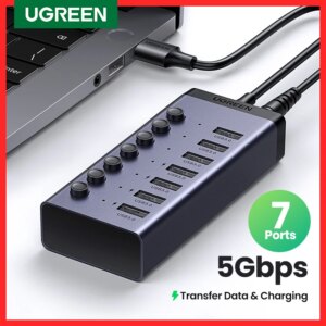 UGREEN Hub USB C Splitter USB 3.0 a 7 porte con interruttore OFF/ON individuale Indicatore