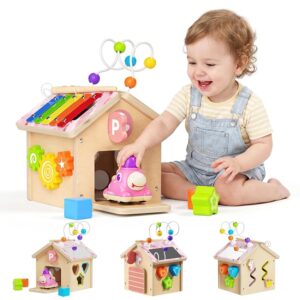Cubo Multiattivita in Legno Bambini 1+ Anno con Press to Go Car Montessori