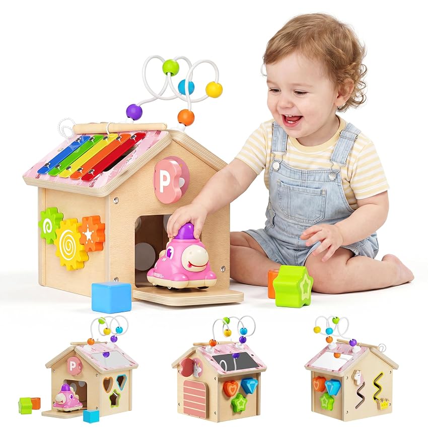 Cubo Multiattivita in Legno Bambini 1+ Anno con Press to Go Car Montessori