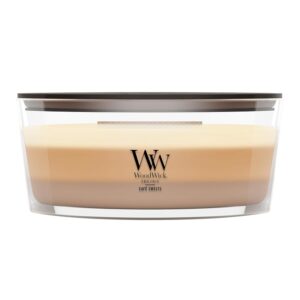 WoodWick Ellipse Trilogy candela profumata con fiamma HearthwickDolci al caffè